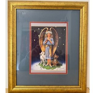 Framed Angel with Lamb and Lion Art Print Lynn Bywaters Gold Frame Wall Art